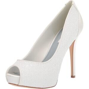 Nine West Women Hizzie Peep Toe Stiletto Heels Size US 8M White Mesh/Rhinestones
